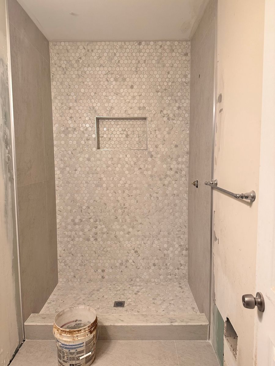 Hex mosaic tile installation