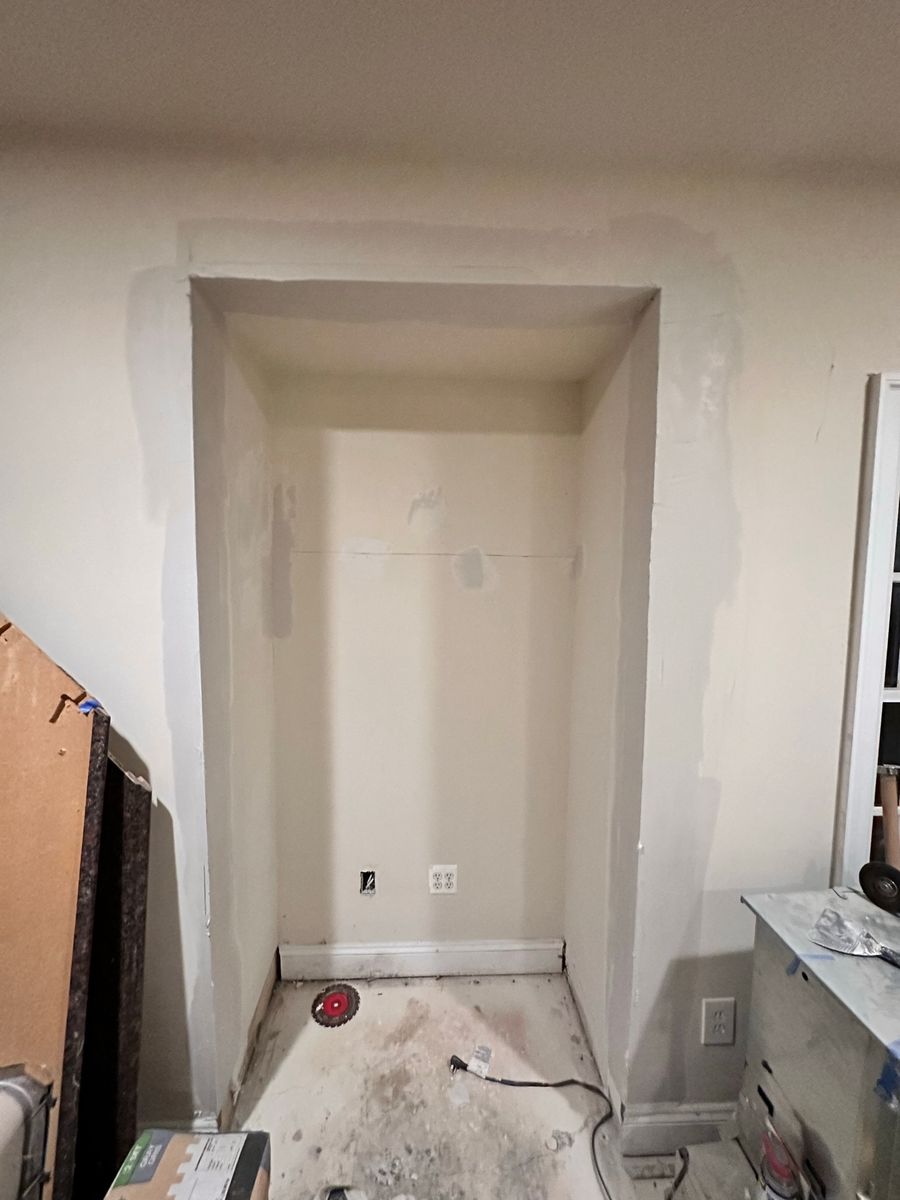 Framed and drywalled interior during construction